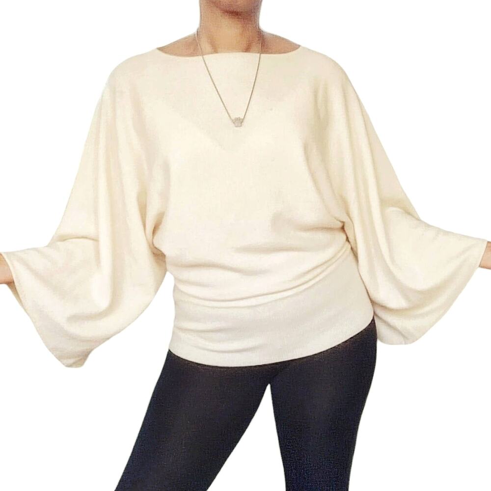 MINNIE ROSE cashmere dolman boatneck wide sleeve sweater in cream Size XS